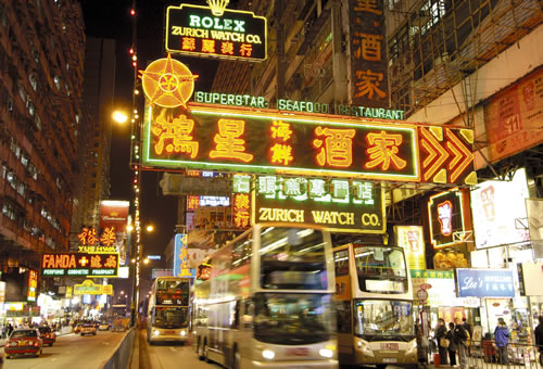 香港の夜景　オープントップバス